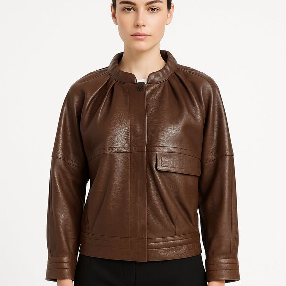 Proenza Schouler Roll Collar Brown Leather Jacket | Size 2 | NWT Color Variation - Picture 16 of 16